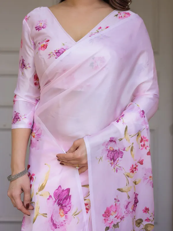 Baby_Pink_Floral_Printed_Satin_Georgette_Saree_with_Matching_Blouse_–_Soft_Romantic_Party_&_Day_Wear