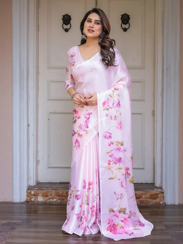 Baby_Pink_Floral_Printed_Satin_Georgette_Saree_with_Matching_Blouse_–_Soft_Romantic_Party_&_Day_Wear