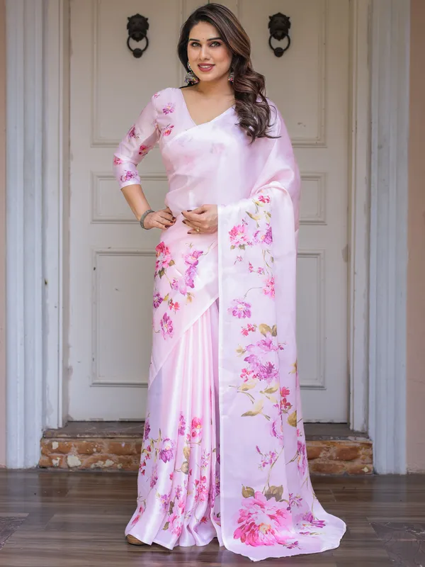 Baby_Pink_Floral_Printed_Satin_Georgette_Saree_with_Matching_Blouse_–_Soft_Romantic_Party_&_Day_Wear