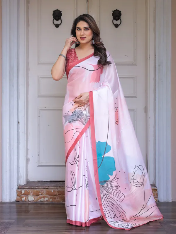 Pastel_Pink_Abstract_Floral_Printed_Satin_Georgette_Saree_with_Contrast_Coral_Border_&_Matching_Blouse_–_Modern_Elegant_Wear