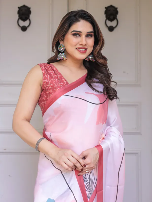 Pastel_Pink_Abstract_Floral_Printed_Satin_Georgette_Saree_with_Contrast_Coral_Border_&_Matching_Blouse_–_Modern_Elegant_Wear
