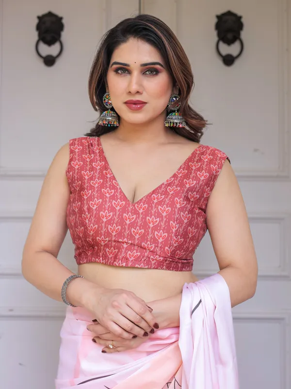 Pastel_Pink_Abstract_Floral_Printed_Satin_Georgette_Saree_with_Contrast_Coral_Border_&_Matching_Blouse_–_Modern_Elegant_Wear