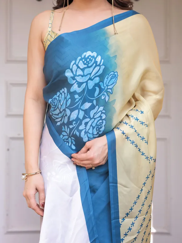 Steel_Blue_Ombre_Floral_Satin_Georgette_Saree_with_Contrast_Pallu_&_Unstitched_Blouse_–_Modern_Festive_&_Party_Wear