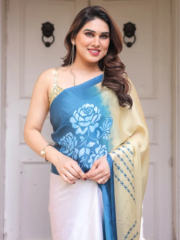 Steel_Blue_Ombre_Floral_Satin_Georgette_Saree_with_Contrast_Pallu_&_Unstitched_Blouse_–_Modern_Festive_&_Party_Wear