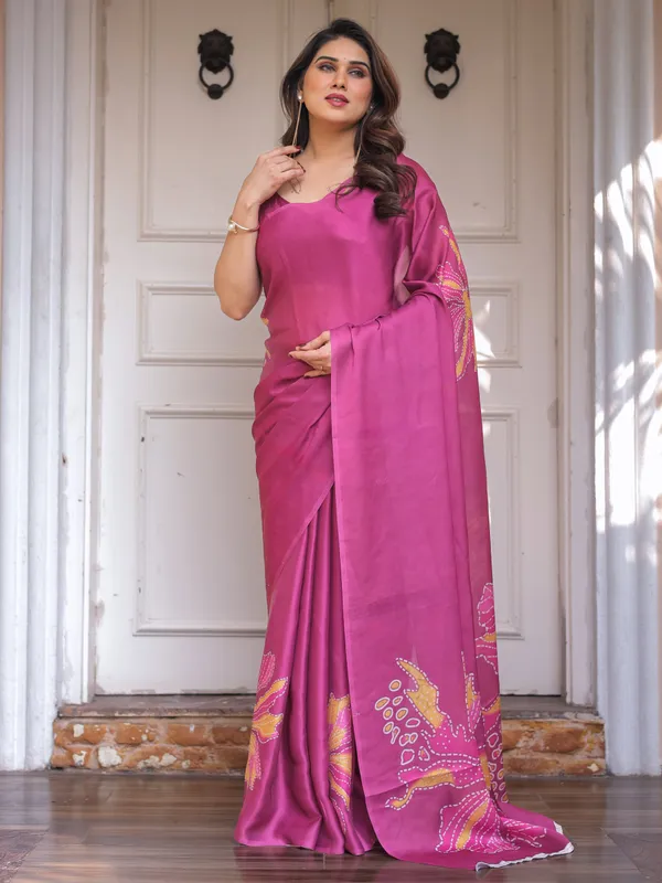Rani_Pink_Floral_Artistic_Satin_Georgette_Saree_with_Contrast_Placement_Print_&_Unstitched_Blouse_–_Festive_&_Party_Wear