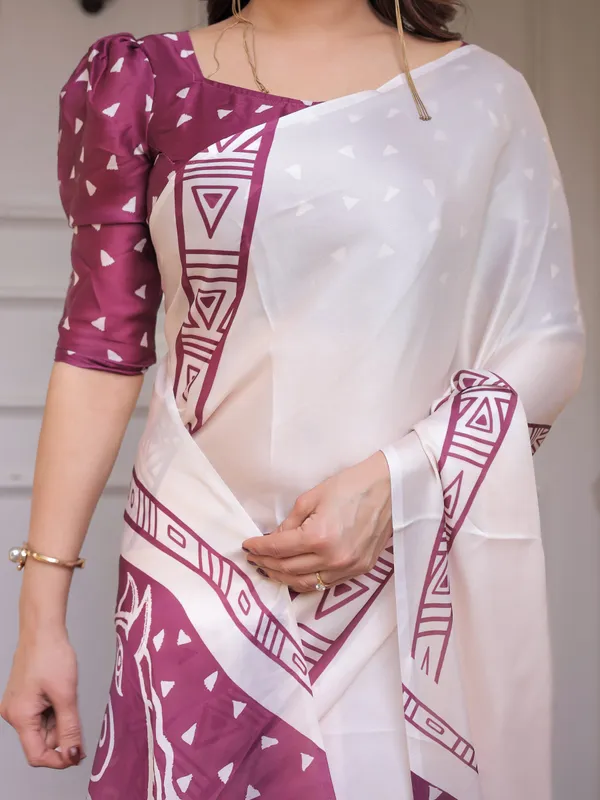 Ivory_White_&_Wine_Folk_Art_Printed_Satin_Georgette_Saree_with_Tribal_Border_&_Unstitched_Blouse_–_Festive_&_Ethnic_Wear