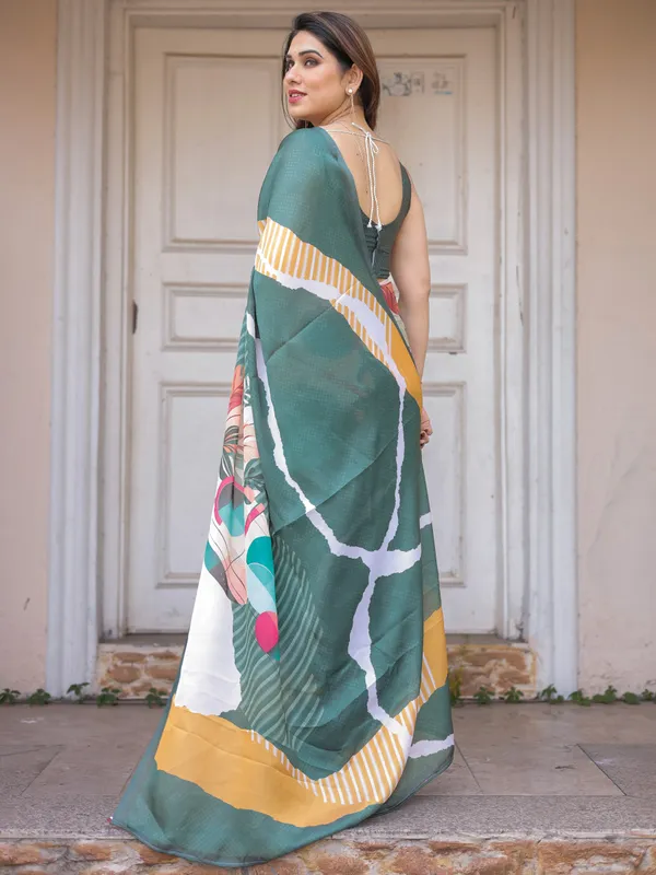 Bottle_Green_Abstract_Printed_Satin_Georgette_Saree_with_Designer_Border_&_Unstitched_Blouse_–_Modern_Party_&_Office_Wear