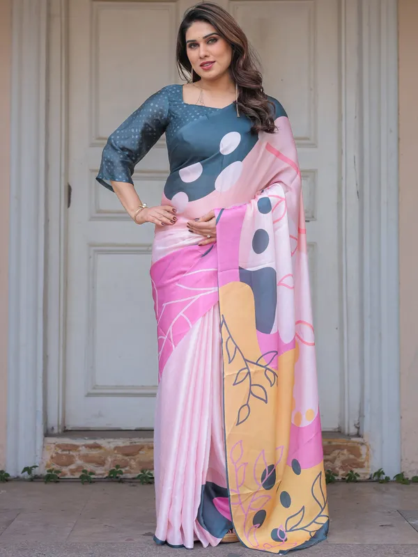 Slate_Grey_&_Pink_Abstract_Designer_Satin_Georgette_Saree_with_Artistic_Pallu_&_Unstitched_Blouse_–_Modern_Party_Wear