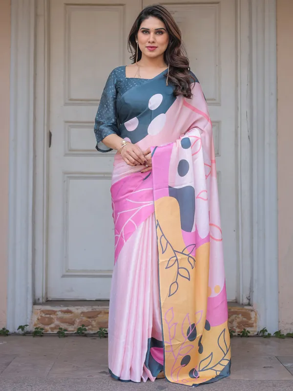 Slate_Grey_&_Pink_Abstract_Designer_Satin_Georgette_Saree_with_Artistic_Pallu_&_Unstitched_Blouse_–_Modern_Party_Wear