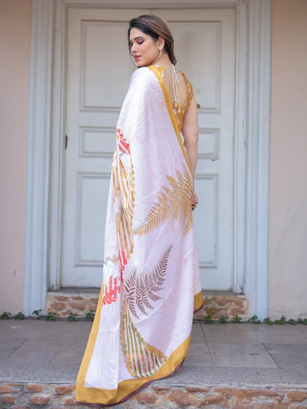 Ivory_White_Botanical_Printed_Satin_Georgette_Saree_with_Mustard_Border_&_Unstitched_Blouse_–_Elegant_Festive_&_Day_Wear