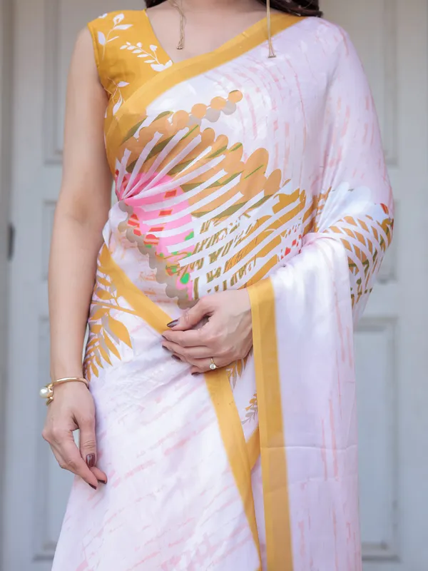 Ivory_White_Botanical_Printed_Satin_Georgette_Saree_with_Mustard_Border_&_Unstitched_Blouse_–_Elegant_Festive_&_Day_Wear