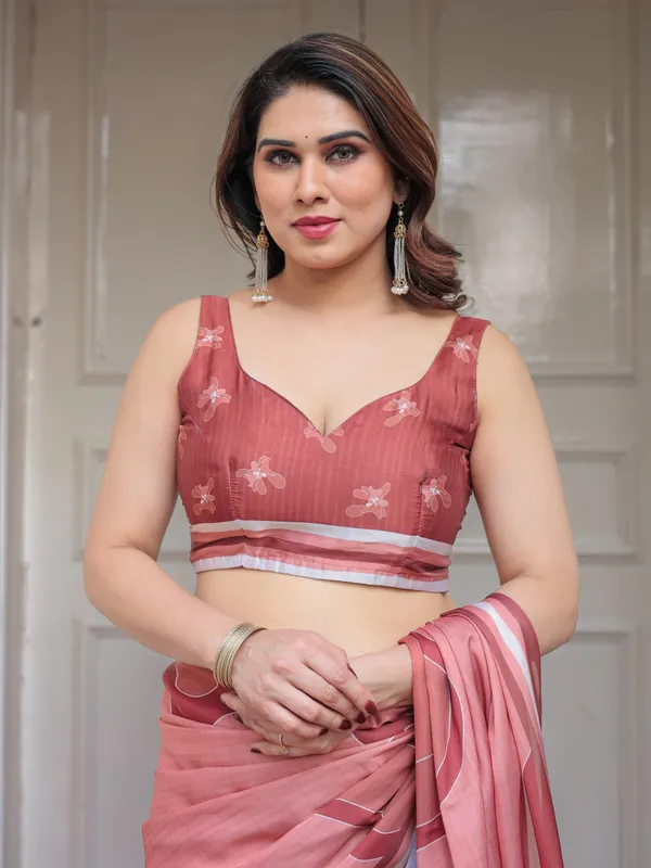 Coral_Peach_Minimal_Floral_Satin_Georgette_Saree_with_Soft_Border_&_Unstitched_Blouse_–_Elegant_Day_&_Occasion_Wear