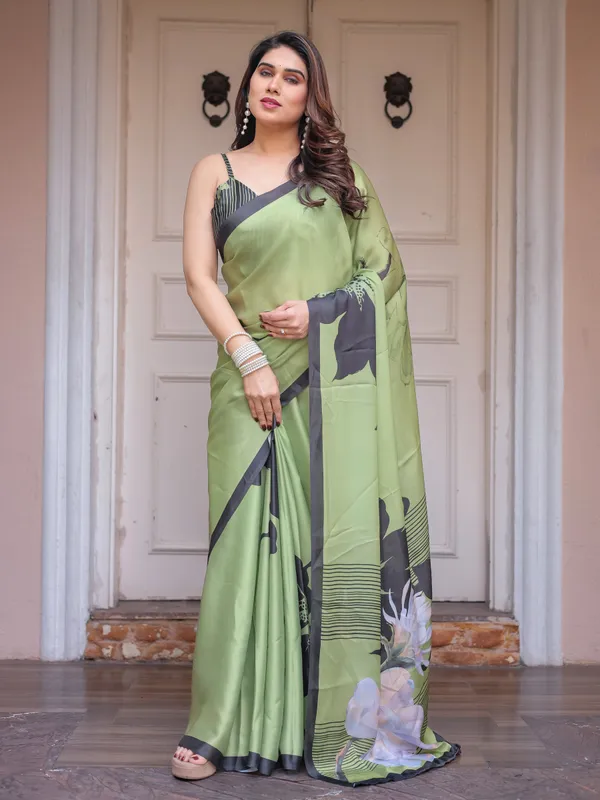 Olive_Green_&_Black_Artistic_Floral_Printed_Satin_Georgette_Saree_with_Matching_Blouse_–_Elegant_Party_&_Festive_Wear