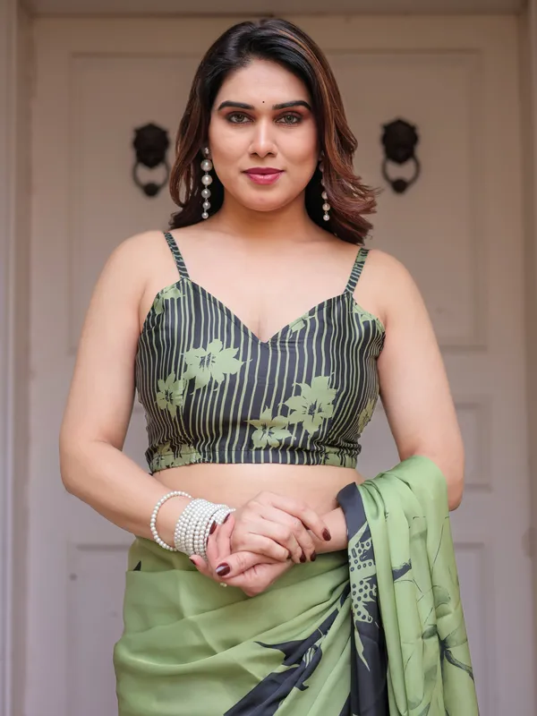 Olive_Green_&_Black_Artistic_Floral_Printed_Satin_Georgette_Saree_with_Matching_Blouse_–_Elegant_Party_&_Festive_Wear