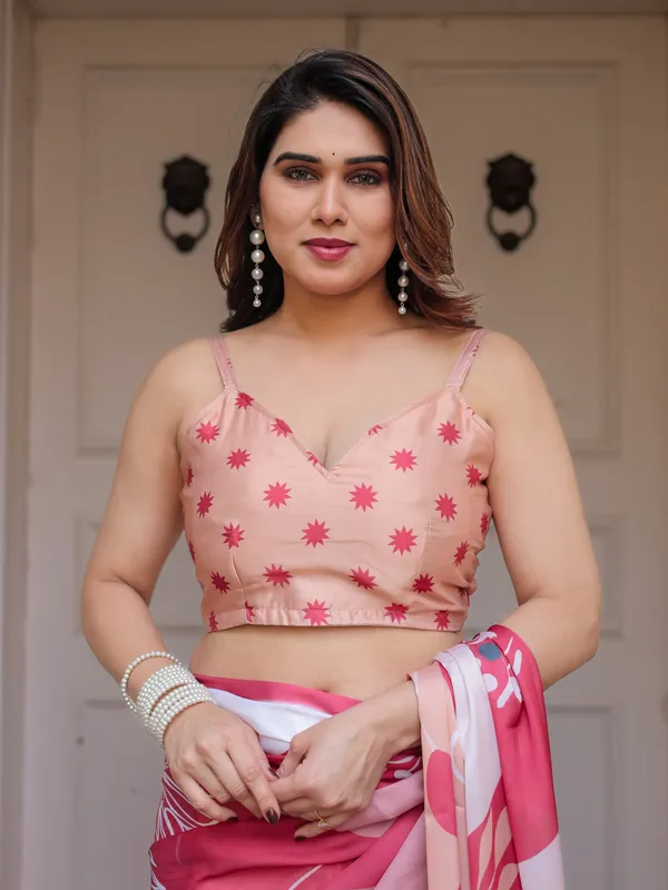 Peach_Pink_Botanical_Printed_Satin_Georgette_Saree_with_Matching_Blouse_–_Soft_Elegant_Party_&_Day_Festive_Wear