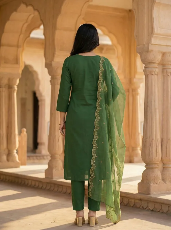 Women_Embroidered_Regular_Thread_Work_Chanderi_Cotton_Kurti_with_Trousers_&_With_Dupatta