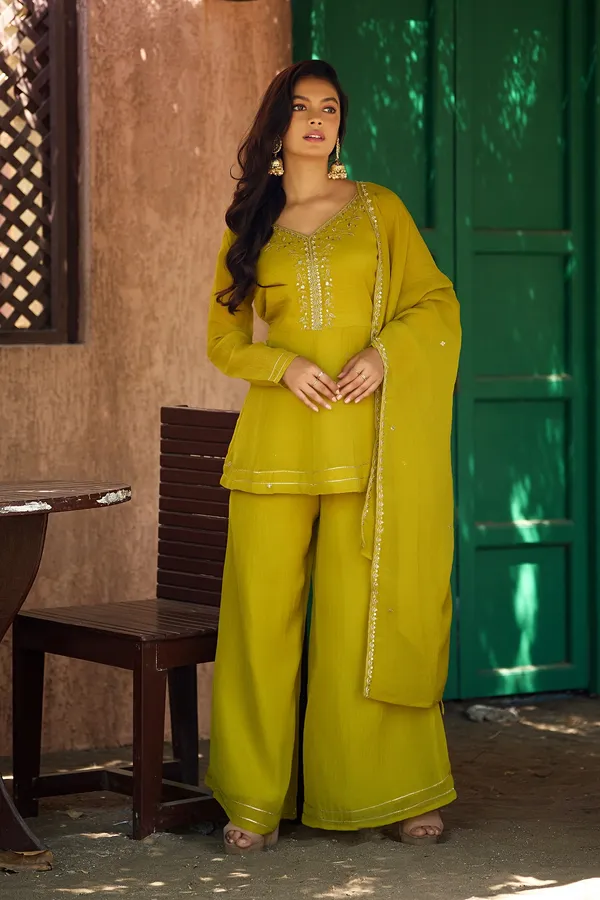 Women_Ethnic_Motifs_Embroidered_Empire_Sequinned_Pure_Silk_Kurta_with_Palazzos_&_With_Dupatta