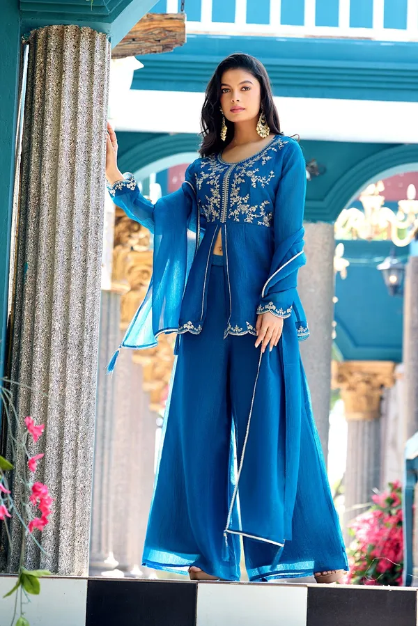 Women_Ethnic_Motifs_Embroidered_Empire_Sequinned_Pure_Silk_Kurta_with_Palazzos_&_With_Dupatta