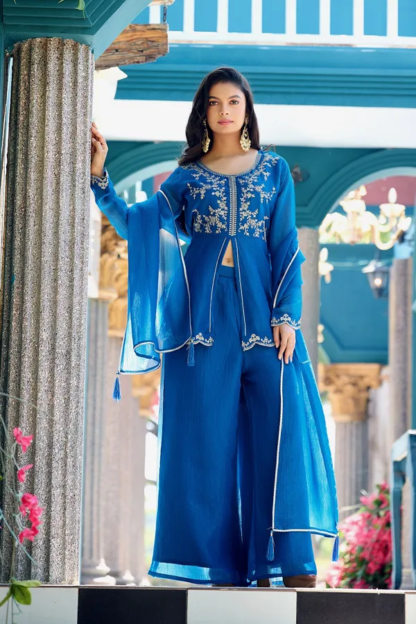 Women_Ethnic_Motifs_Embroidered_Empire_Sequinned_Pure_Silk_Kurta_with_Palazzos_&_With_Dupatta
