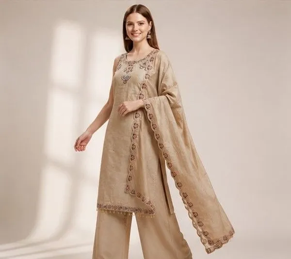 Cream_Silk_Embroidered_Regular_Kurta_Palazzo_Set_For_Women