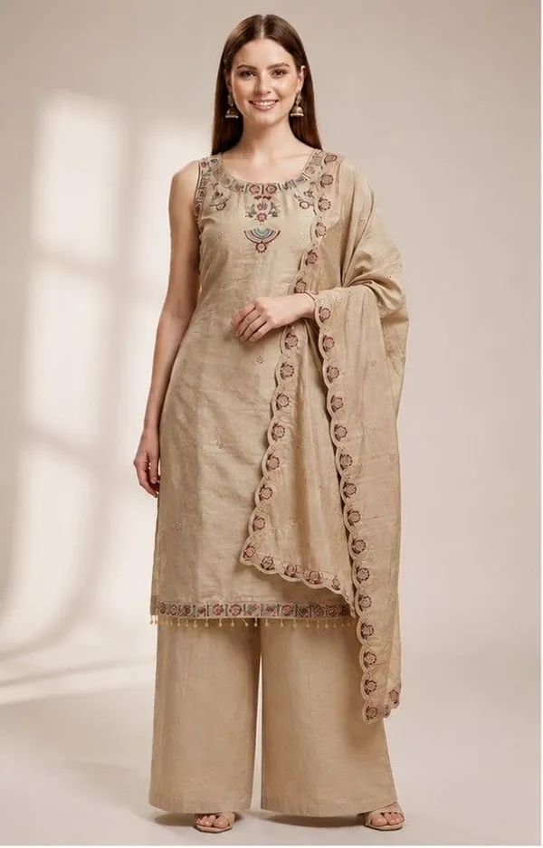 Cream_Silk_Embroidered_Regular_Kurta_Palazzo_Set_For_Women