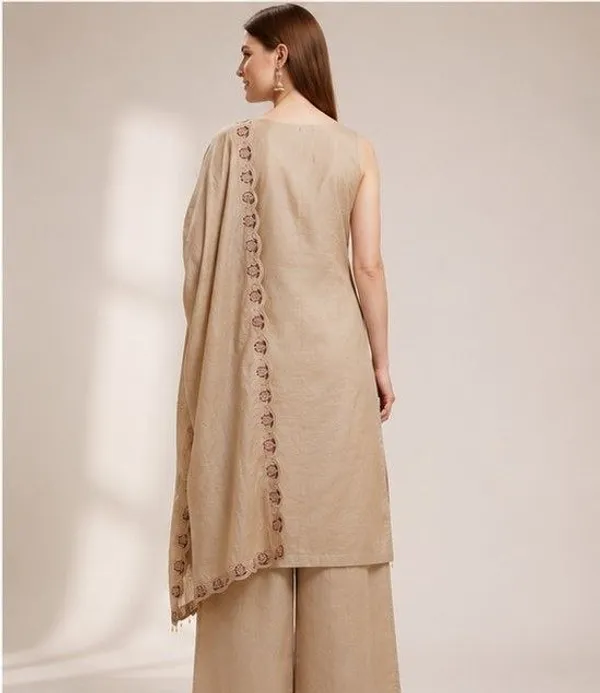 Cream_Silk_Embroidered_Regular_Kurta_Palazzo_Set_For_Women
