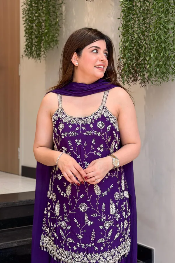 Purple_Chinon_Embroidered_Thread_Work_Kurta_Sharara_Set_For_Women