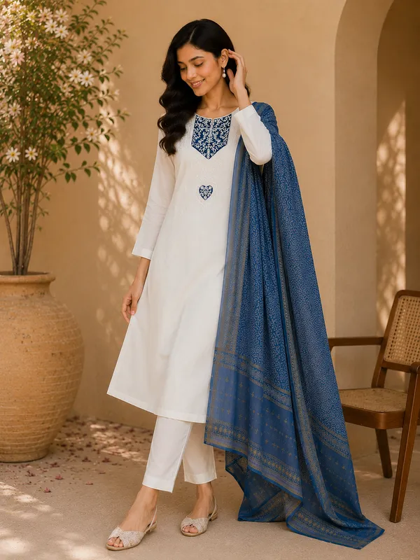 White_Silk_Regular_Embroidered_Kurta_Trouser_Set_For_Women