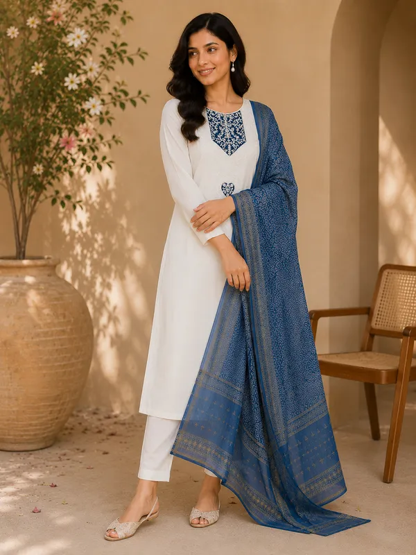 White_Silk_Regular_Embroidered_Kurta_Trouser_Set_For_Women