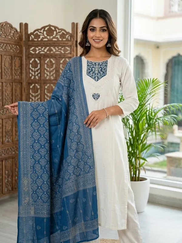 White_Silk_Regular_Embroidered_Kurta_Trouser_Set_For_Women