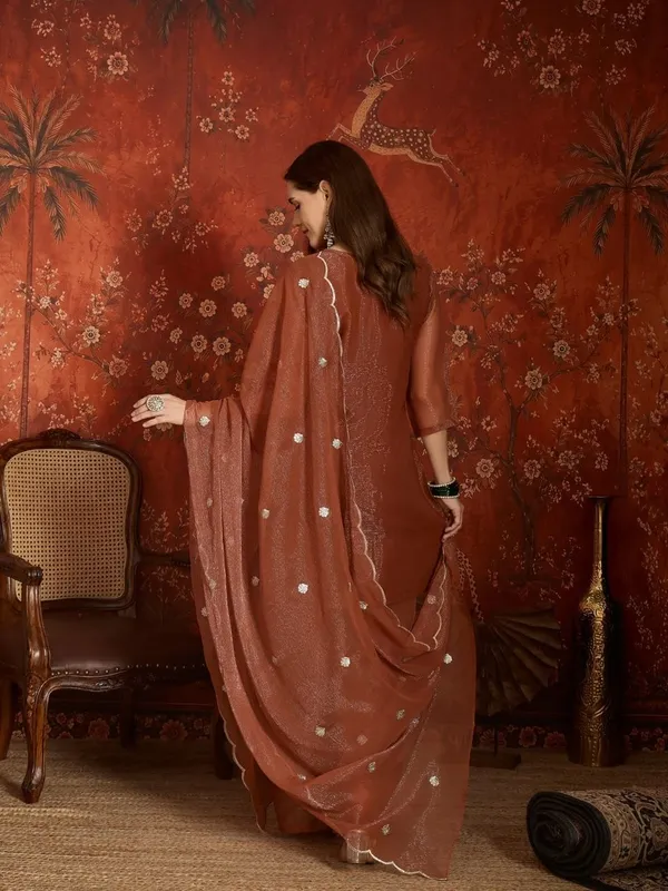 Rust_Silk_Chiffon_Embroidered_Regular_Kurta_Palazzo_Set_For_Women
