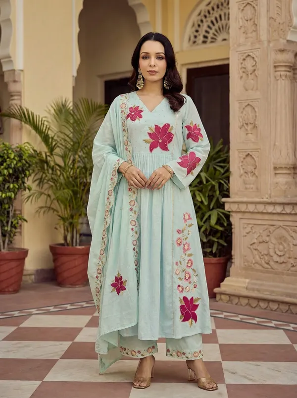 Women_Floral_Embroidered_Empire_Thread_Work_Kurta_with_Palazzos_&_With_Dupatta