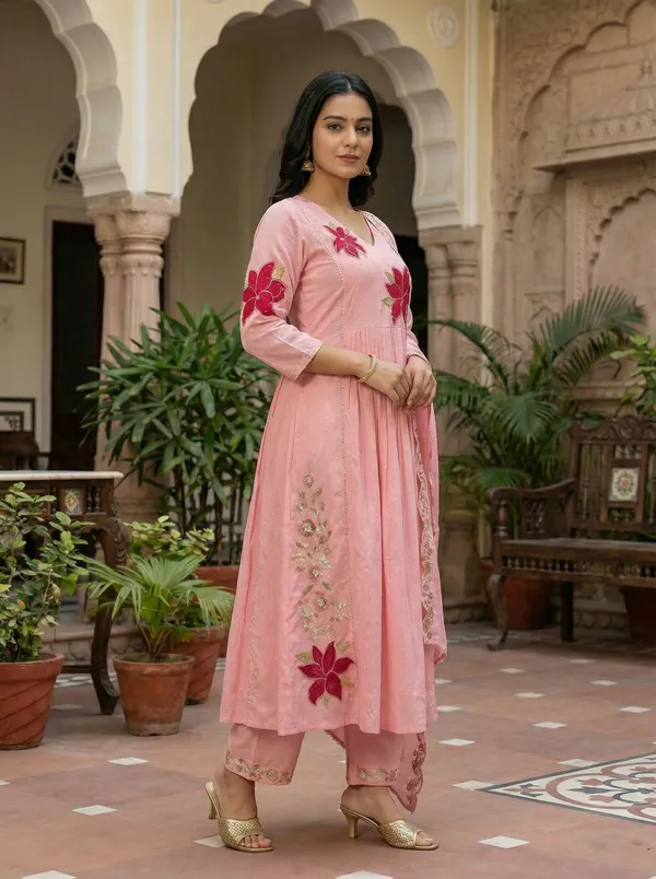 Women_Floral_Embroidered_Empire_Thread_Work_Pure_Cotton_Kurta_with_Palazzos_&_With_Dupatta