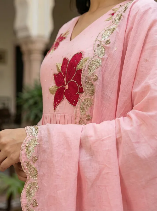 Women_Floral_Embroidered_Empire_Thread_Work_Pure_Cotton_Kurta_with_Palazzos_&_With_Dupatta