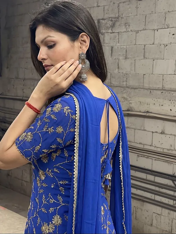 Blue_Silk_Straight_Floral_Embroidered_Kurti_Sharara_Set_For_Women