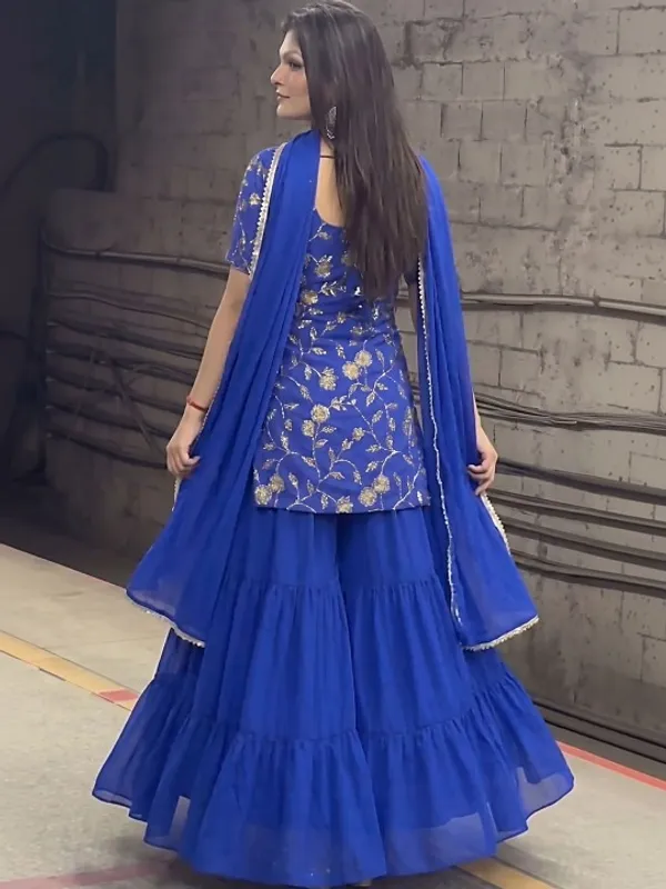 Blue_Silk_Straight_Floral_Embroidered_Kurti_Sharara_Set_For_Women