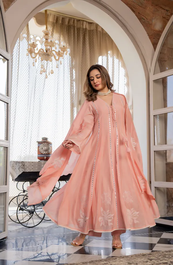 Women_Floral_Embroidered_Regular_Mirror_Work_Chanderi_Cotton_Kurta_With_Trousers_&_Dupatta