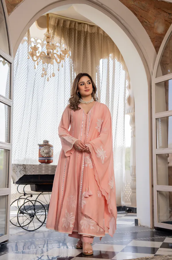 Women_Floral_Embroidered_Regular_Mirror_Work_Chanderi_Cotton_Kurta_With_Trousers_&_Dupatta