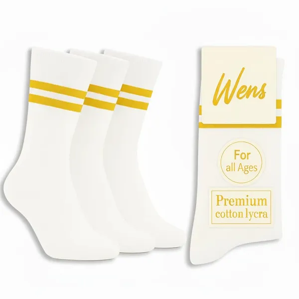 White_And_Yellow_Kids_And_Adults_Socks_With_80%_Cotton,_20%_Lycra_(_Pack_Of_3_)