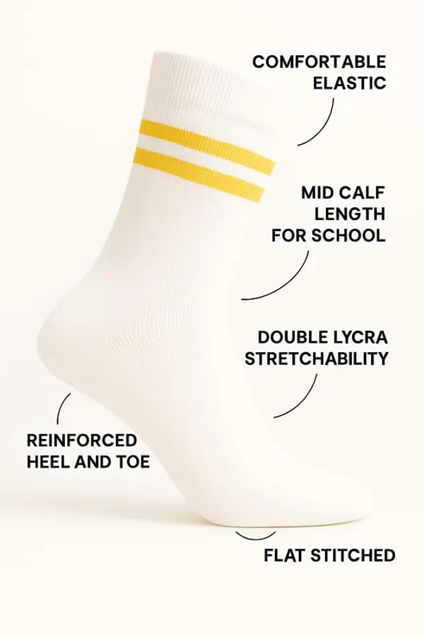 White_And_Yellow_Kids_And_Adults_Socks_With_80%_Cotton,_20%_Lycra_(_Pack_Of_3_)