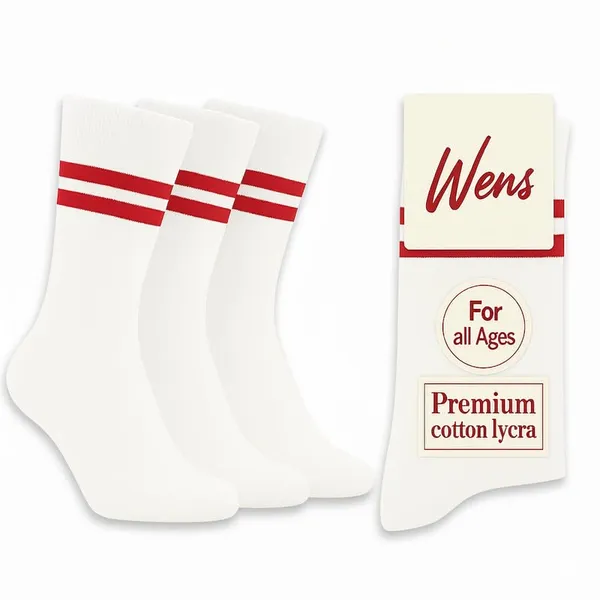 White_And_Red_Kids_And_Adults_Socks_With_80%_Cotton,_20%_Lycra_(_Pack_Of_3_)