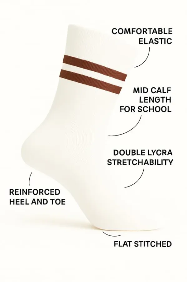 White_And_Brown_Kids_And_Adults_Socks_With_80%_Cotton,_20%_Lycra_(_Pack_Of_3_)