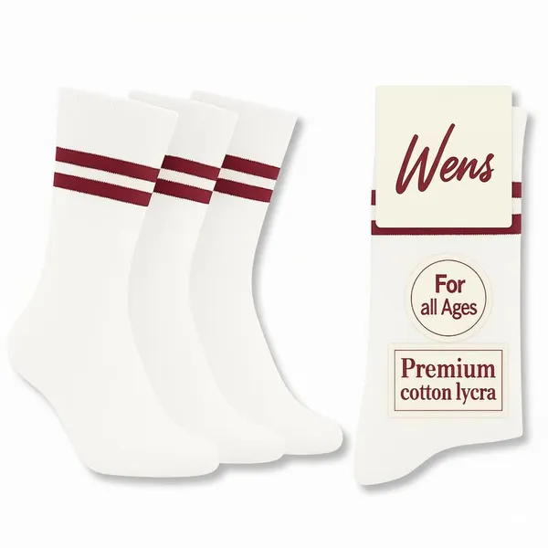 White_And_Maroon_Kids_And_Adults_Socks_With_80%_Cotton,_20%_Lycra_(_Pack_Of_3_)