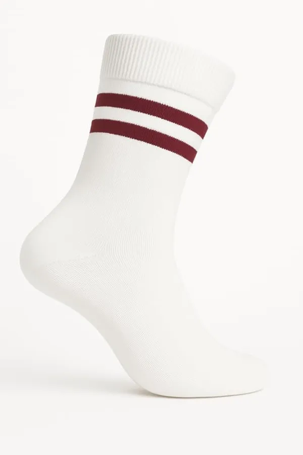 White_And_Maroon_Kids_And_Adults_Socks_With_80%_Cotton,_20%_Lycra_(_Pack_Of_3_)