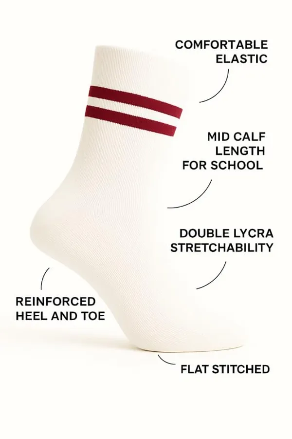White_And_Maroon_Kids_And_Adults_Socks_With_80%_Cotton,_20%_Lycra_(_Pack_Of_3_)