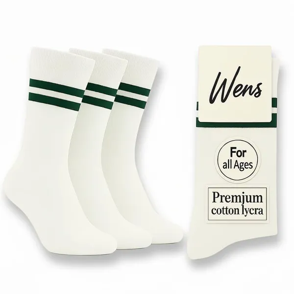 White_And_Bottle_Green_Kids_And_Adults_Socks_With_80%_Cotton,_20%_Lycra_(_Pack_Of_3_)
