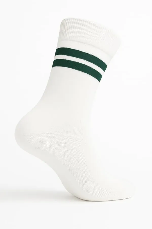 White_And_Bottle_Green_Kids_And_Adults_Socks_With_80%_Cotton,_20%_Lycra_(_Pack_Of_3_)