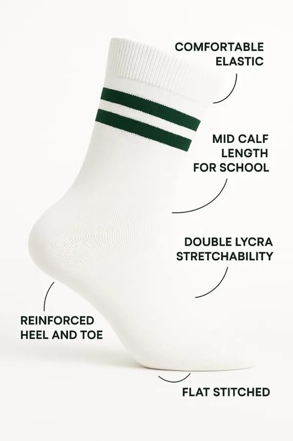 White_And_Bottle_Green_Kids_And_Adults_Socks_With_80%_Cotton,_20%_Lycra_(_Pack_Of_3_)