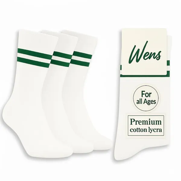 White_And_Green_Kids_And_Adults_Socks_With_80%_Cotton,_20%_Lycra_(_Pack_Of_3_)