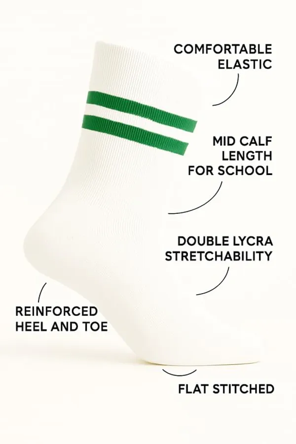 White_And_Green_Kids_And_Adults_Socks_With_80%_Cotton,_20%_Lycra_(_Pack_Of_3_)